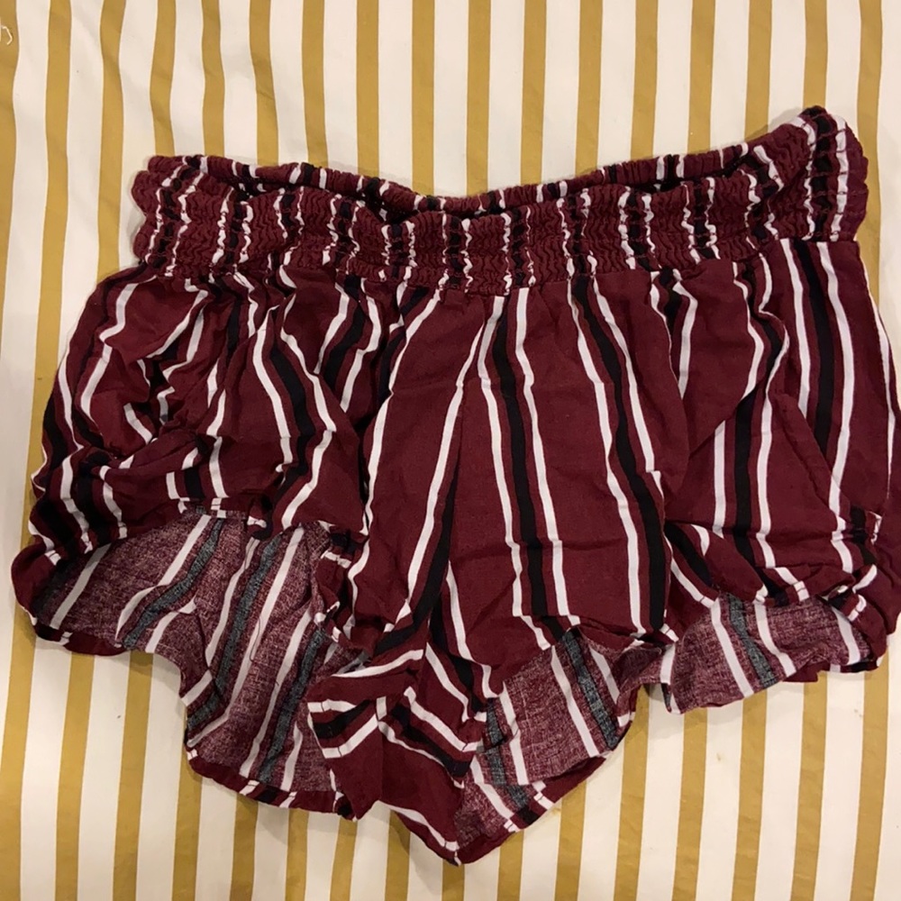 Red black and white striped shorts